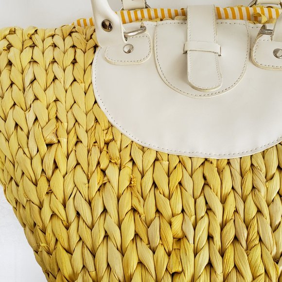 Unique Rattan and Leather beach, shopping, party or everyday bag with lining. - Picture 6 of 7